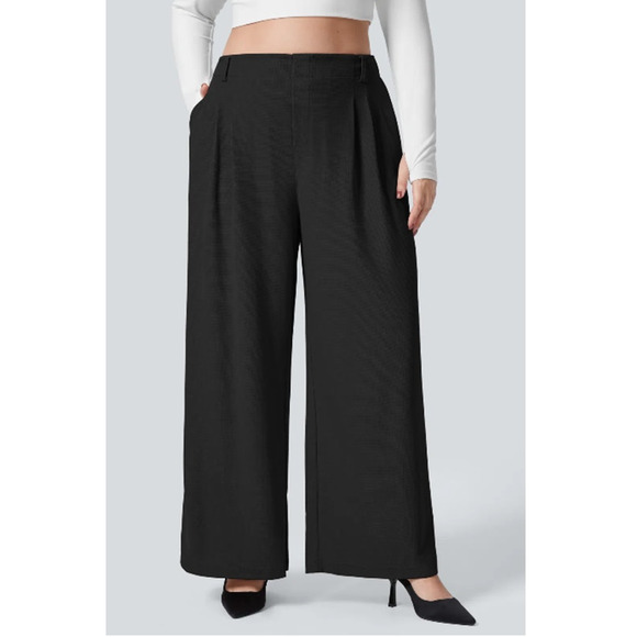 Halara Flex Plus Size 3X High Waisted Pocket Black Wide Leg Waffle Office Pants - Picture 1 of 10